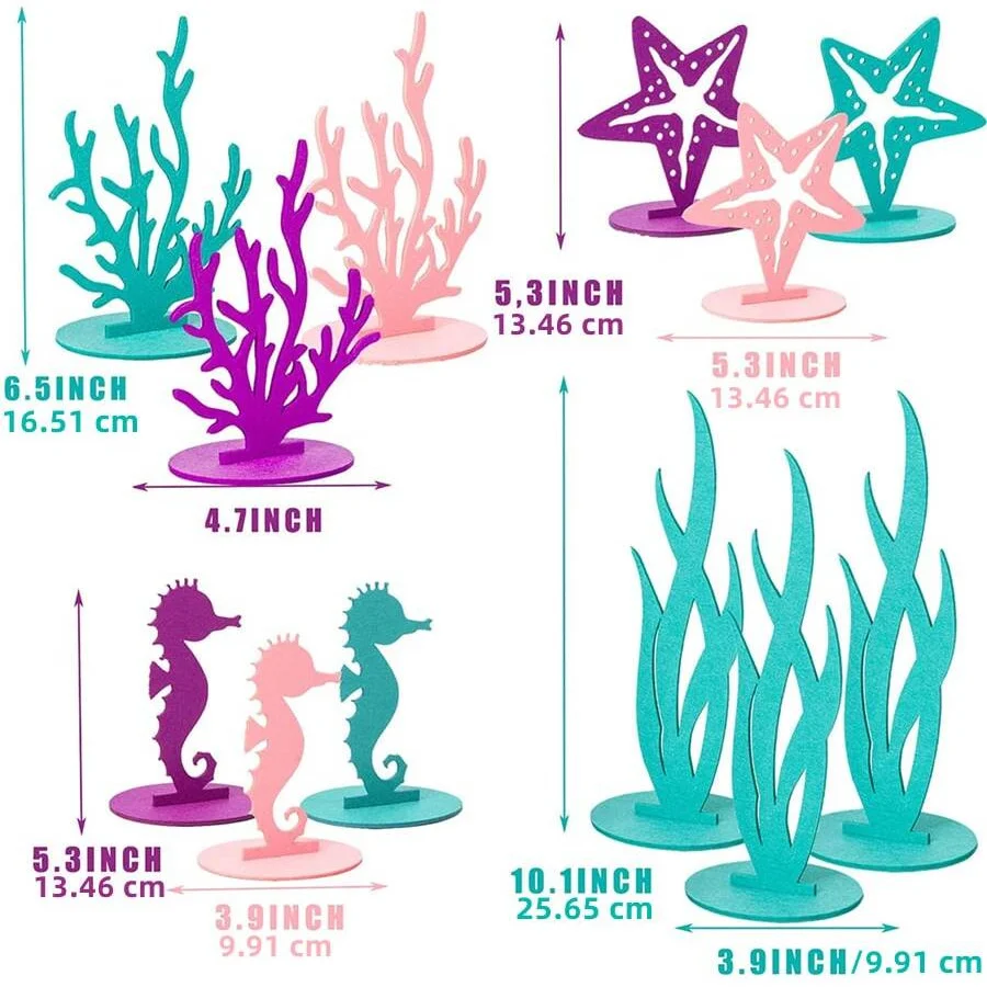 12 Pcs Mermaid Birthday Decorations Felt Table Centerpiece Under the Sea Party Supplies for Little Mermaid Birthday Party Shower