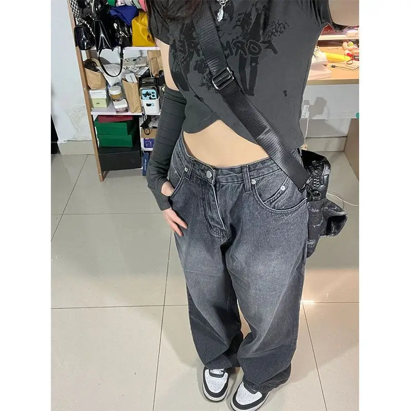 QWEEK Y2k Gyaru Vintage Jeans Woman Streetwear Hippie Baggy Denim Pants Korean Fashion Harajuku Oversized Trousers Aesthetic