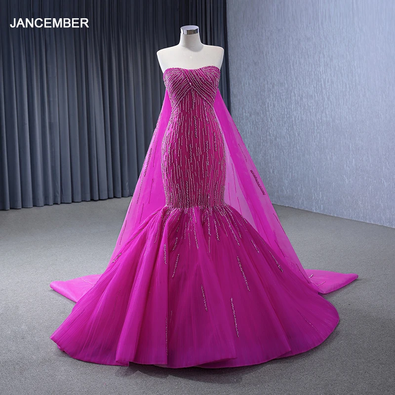 Jancember International Romantic Quinceanera Dresses 2024 Mermaid Sequins Strapless Watteau Train vestido de noche RSM241004