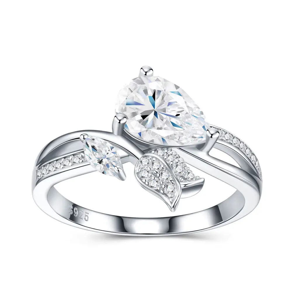 LinkerLove 1.5CT Moissanite Flower Leaf Ring for Women S925 Sterling Silver Floral Vine Twist Band Design Wedding Band Jewelry