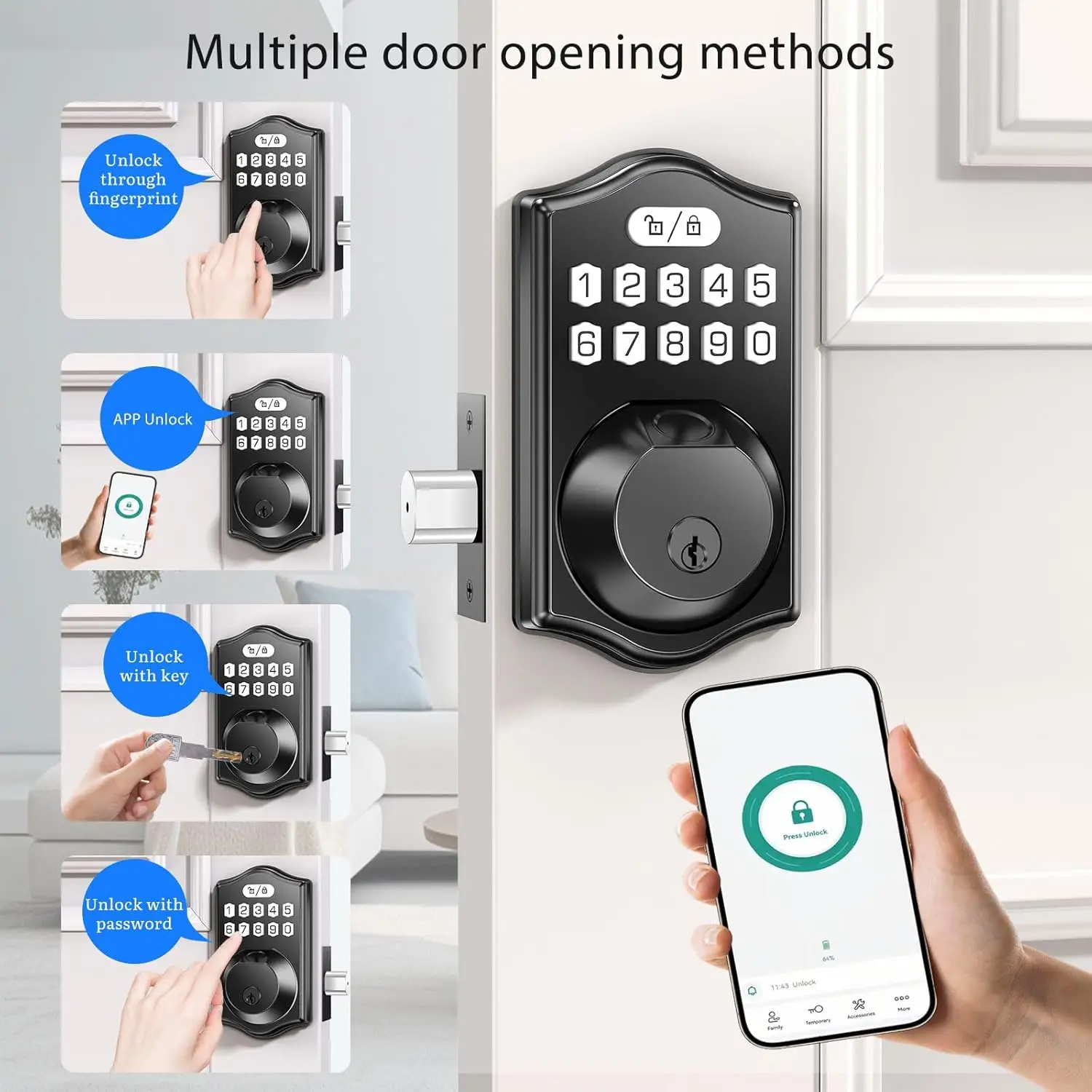 Smart Fingerprint Door Lock with Keypad, App Control & Auto Lock - Easy Installation for Front Doors