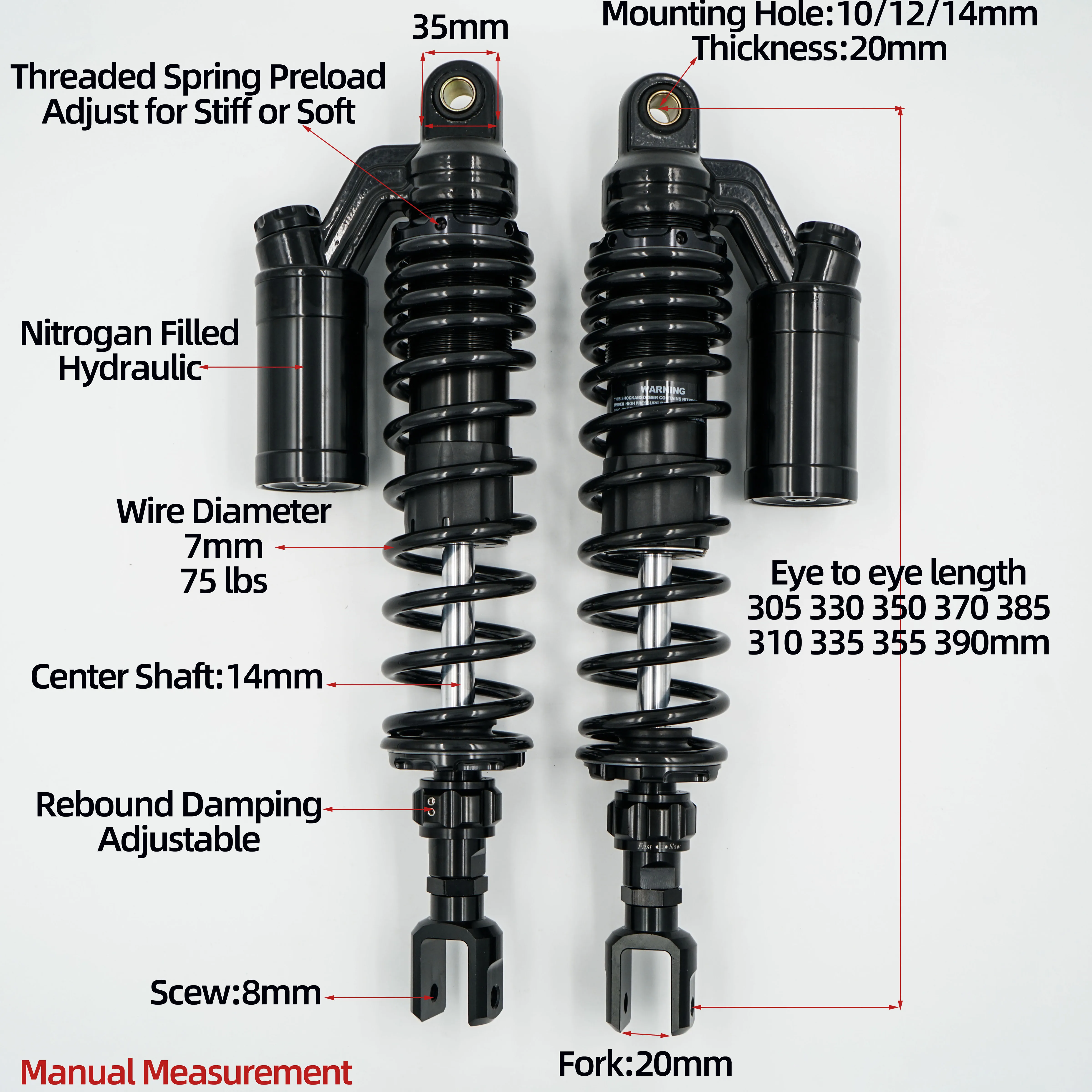 

Fork 20mm Variety rear shocks for Yamaha GT150N/NVX15MAX155/XMAX300/ Honda NS150LA/ 2025NWG150/NS150GX/PC160/SR250gt /Forza125