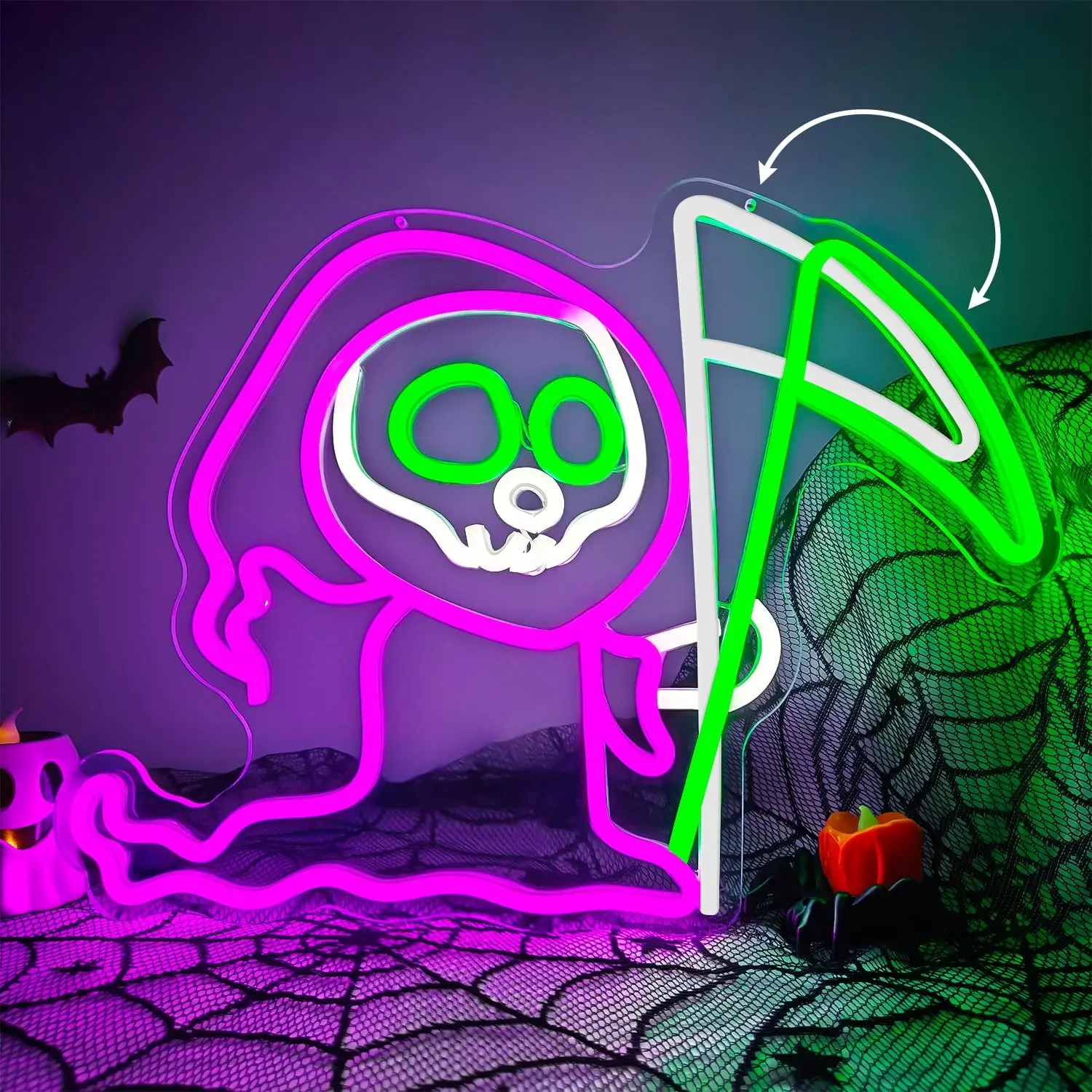 

Halloween Grim Reaper LED Neon Sign Animated Scythe Ghost Light for Window Wall Bar Horror Party Decorations Home Decor Gift