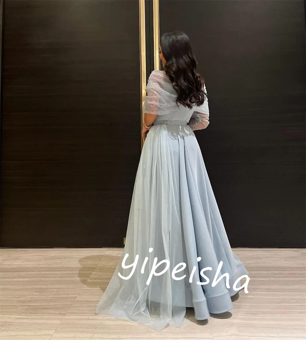 Customized Jersey Pleat Evening A-line Off-the-shoulder Bespoke Occasion Gown Long Dresses