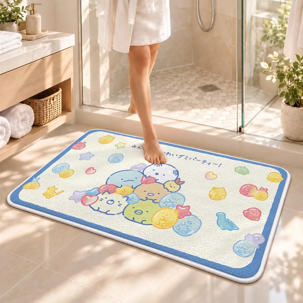 S-Sumikko Gurashi Floor Mat Flannel Rug Soft Non Slip Washable Door Mat for Bathroom Bedroom Kitchen Home Decor