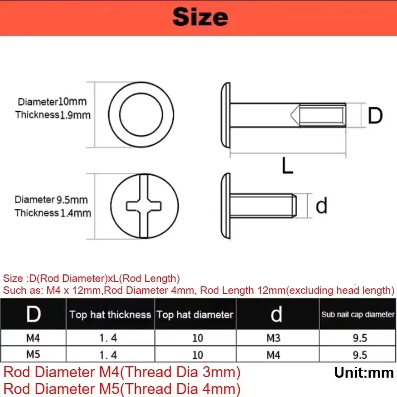 M4/M5*4/5/6/8/10/12/15/18/20/25/30/32~60mm Black Plated Account Books Screw , Snap Rivet Chicago Screws, Book Butt Binding Nails