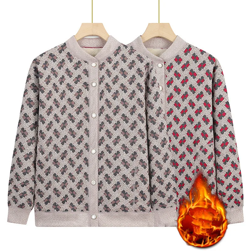 

Зимняя одежда, женский винтажный женский свитер с принтом, топ с добавлением бархата, популярный кардиган, куртка, флисовое шерстяное пальто для мам среднего возраста