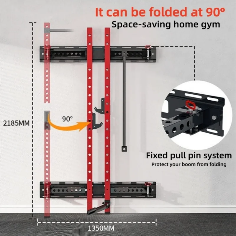English：Adjustable Power Cage Wall Mounted Folding Half Squat Rack Multi-grip Design Home Gym Strength Workout Fitness Equipment