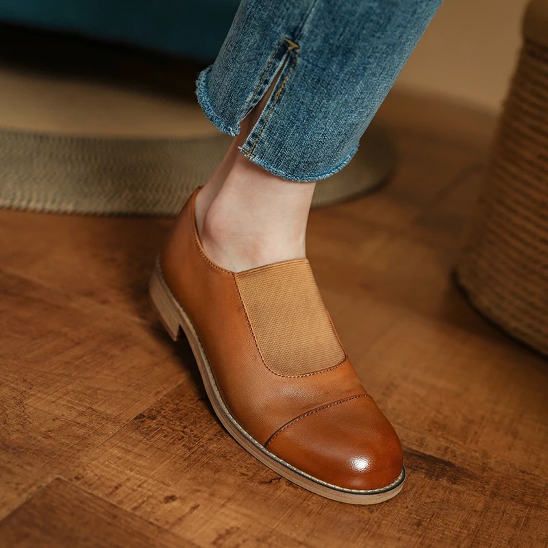 

Woman Flats Sheepskin Basic Flats Handmade Round Toe Vintage Shoes Slip On Woman Quality Flats Spring Autumn Cozy Loafers