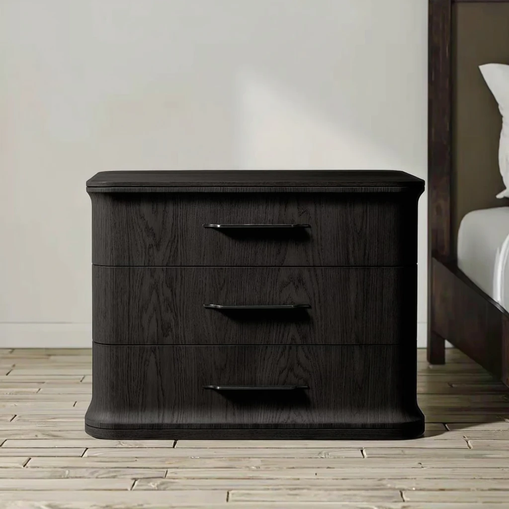 طاولة بجانب السرير بثلاثة أدراج من الخشب الصلب وأثاث غرفة النوم وطاولة بجانب السرير مغلقة