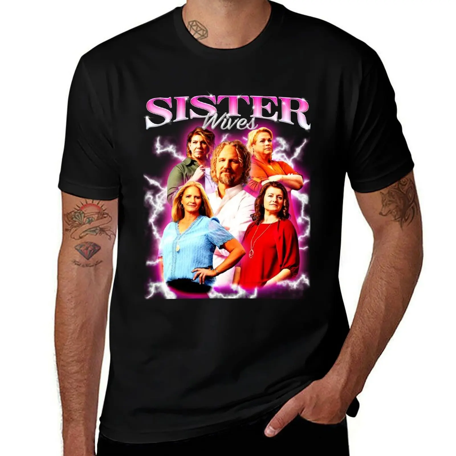 Sister Wives Bootleg Design (Pink) T-Shirt t shirts with prints t shirt man cotton T-Shirt