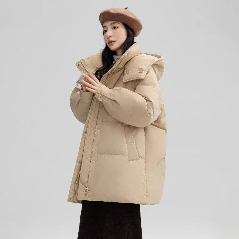 Women Down Jacket Medium Length Ultra-thick White Duck Puffer Hooded Female Warm Coats Winter Overcoat 2023 New Fashion B110