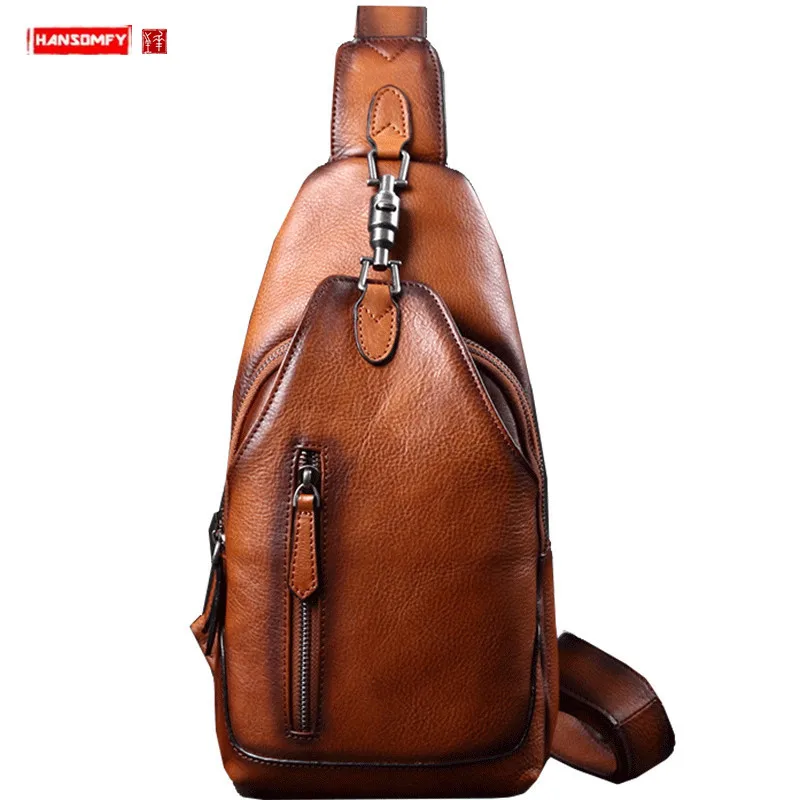 Genuine Leather Chest Bag Men's Tide Brand Chest Pouch Head Layer Leather Bag Casual Men Messenger Shoulder Bags Back Pack Soft