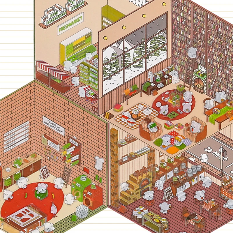 1 комплект, забавные наклейки для выпечки в супермаркете, милые наклейки с мультяшными сценами, креативные трехмерные наклейки сцены кабины