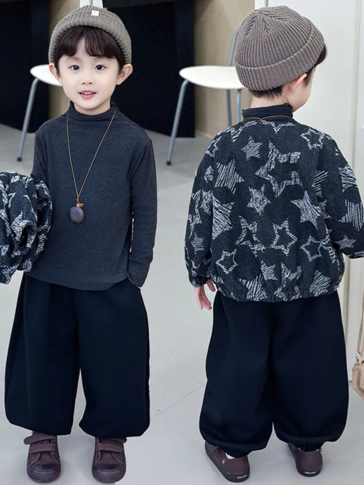 Toddler Boy Clothes Suit 2-10Years Boys Autumn Outfit Children Cool Star Coat+ T Shirt+ Loose Pants 3pcs Sets Fashion Streetwear