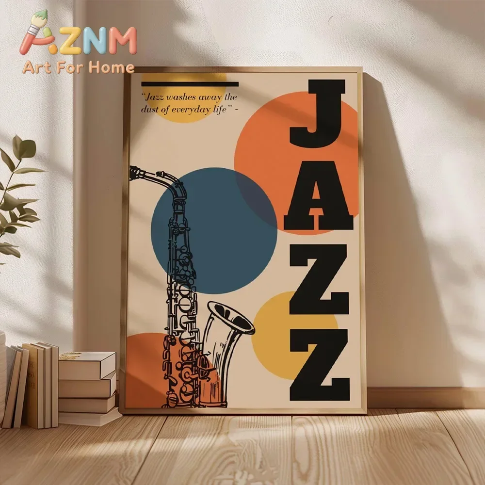 Vintage Jazz Saxophone Wall Art Poster Retro Music Quote Canvas Print Musical Wall Decor for Bar Living Room Home Decoration
