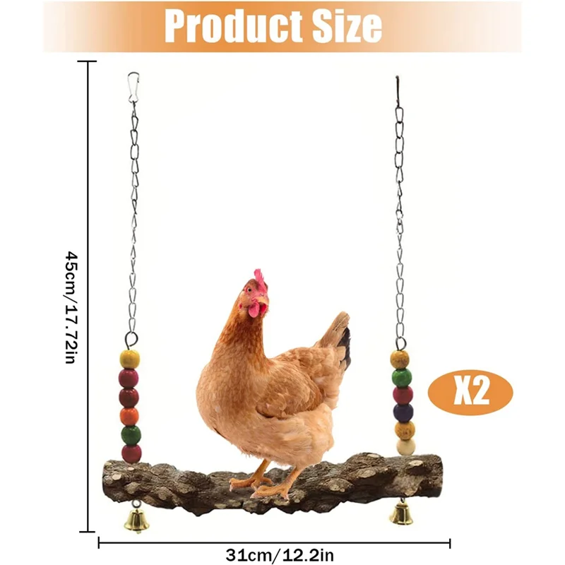 2 Pack Chicken Bird Swing,Natural Wooden Swing Toys,Wood Stand for Chick,Safe Chicken Coop Accessories for Bird,Parrot