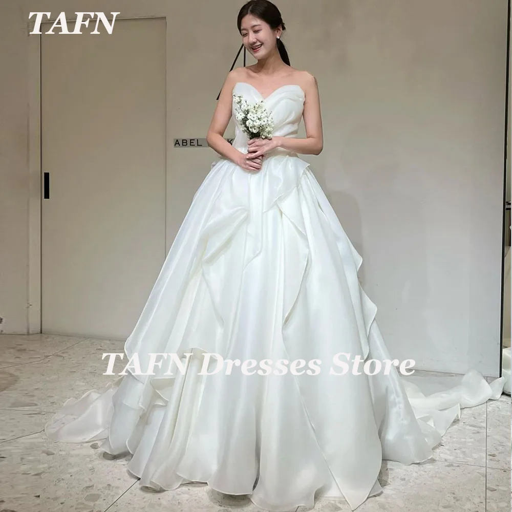 

TAFN Elegant Wedding Dresses Sweetheart Collar Strapless Bridal Gown A-line Draped Silky Organza Ball Gown