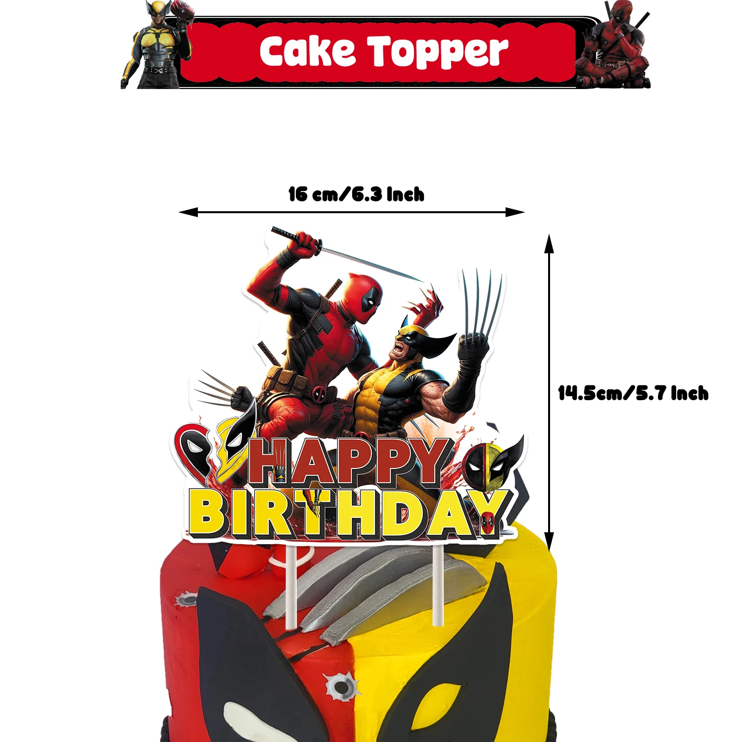 Deadpool & Wolverine Cake Decoration Kids Happy Birthday Party Cake Insert Topper Set Dessert Fruit Sticks Supplies