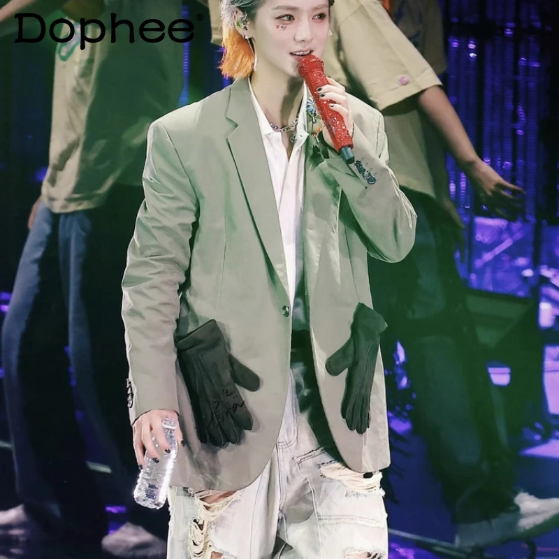 

2025 Men's Four Seasons Wear Fashion Suit Sets Gentleman Stylish Versatile Two-piece Set Trendy Suit Jacket Tops Hole Pants Set