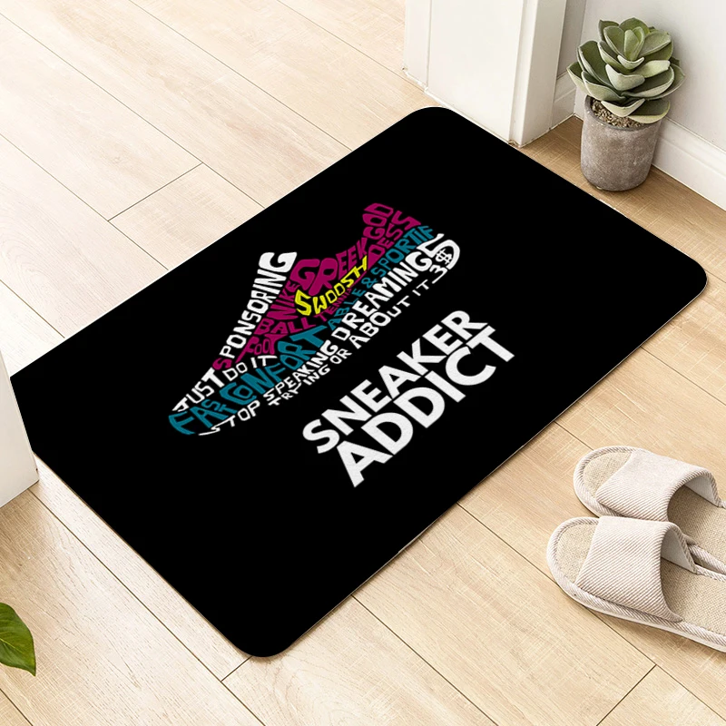 Sneaker Addict Bath Mat Funny Doormat Entrance Door Washable Non-slip Kitchen Rug Aesthetic Carpet for Bedroom Living Room Rugs