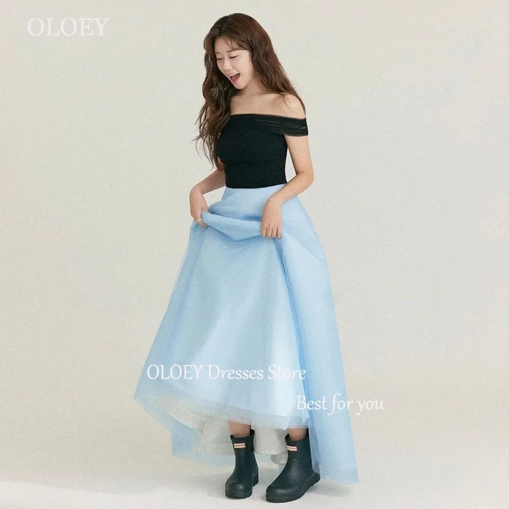 OLOEY Simple Black And Pink Korea Evening Dresses For Wedding Party Strapless Floor Length Prom Formal Occasion Dress Customized