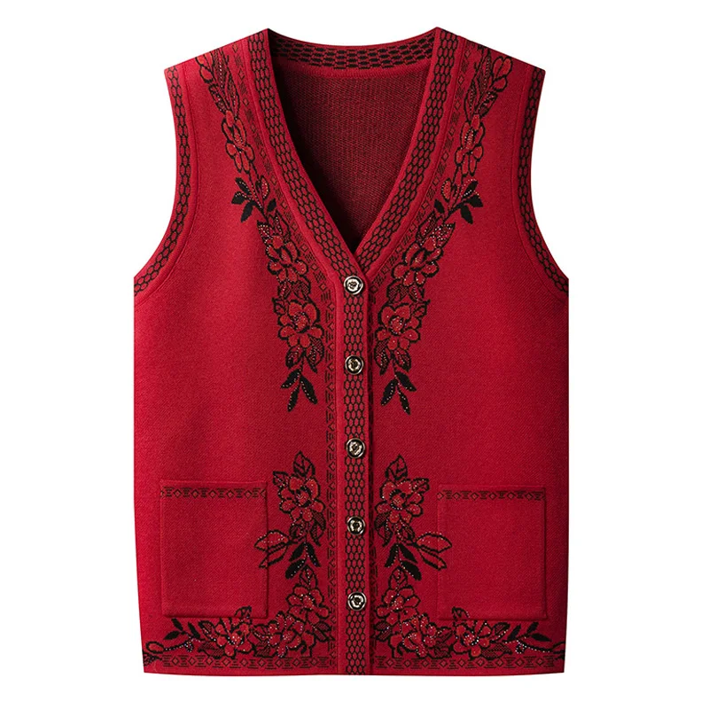 Milieu-Personnes âgées Âgées Gilet Pulls Femme Vêtements Printemps Automne Gilet Tricoté Pull Wasitcoats Mamie Cardigan Manteaux FP219