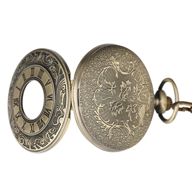 Vintage Hollow-out Roman Number Quartz Pocket Watch Antique Clock Necklace Pendant Chain Men Women Gifts Reloj De Bolsillo