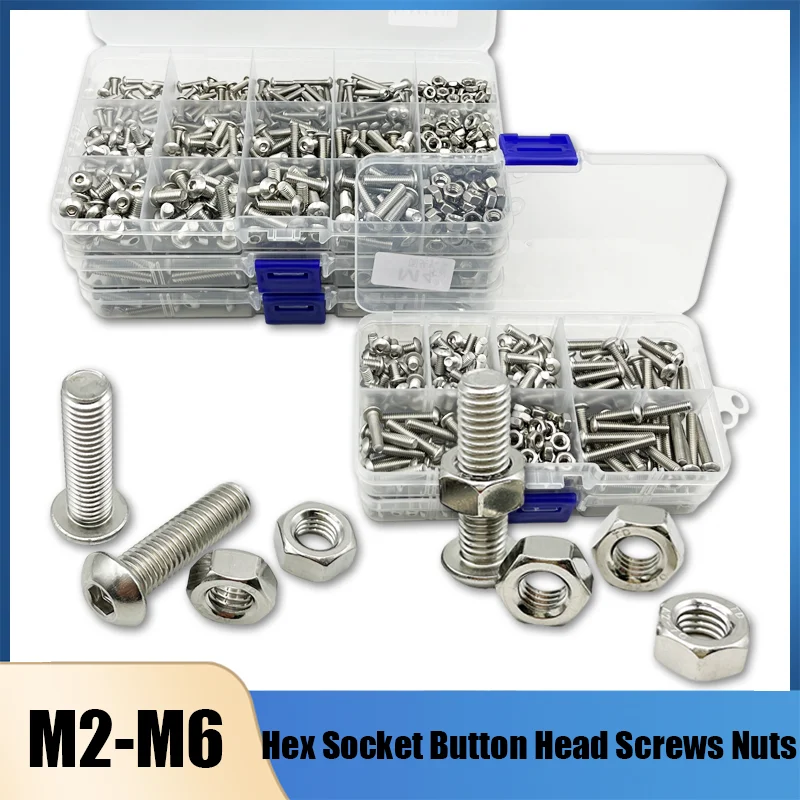 

Hexagon Socket Cap Screw Bolt and Nut Washer Set M2 M3 M4 M5 M6 Stainless Steel Allen Hex Socket Button Round Head Allen Screws