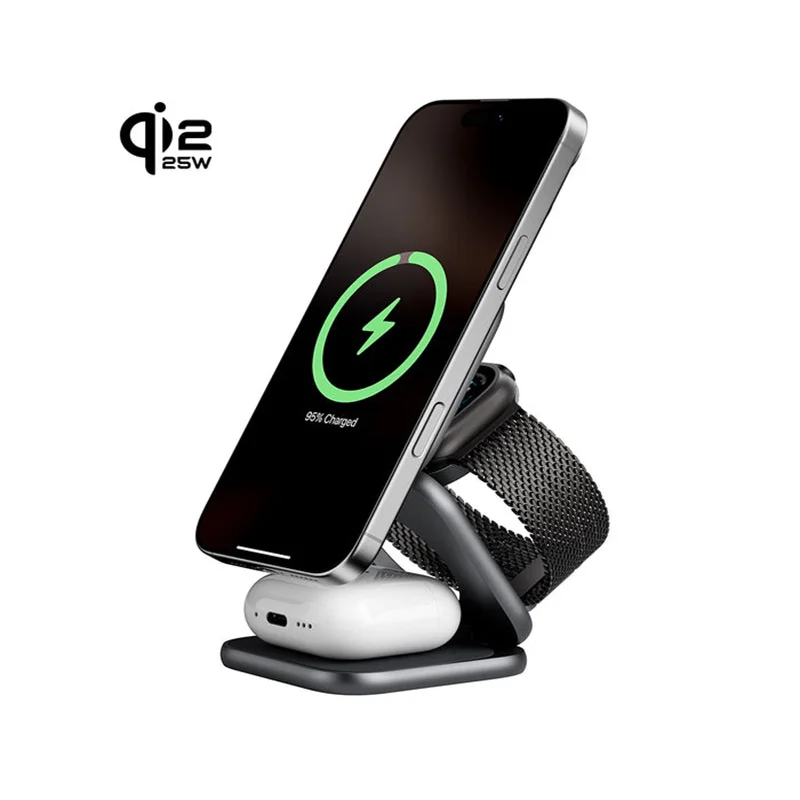 KUXIU 3-in-1 MagSafe Foldable Wireless Charging Stand X40 Turbo Qi2.2 Certified 25W For iPhone 18 17 16 15 14 13/iWatch/AirPod