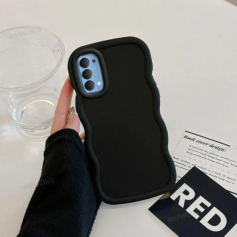 Solid Color Wave Phone Case For OPPO Reno 4 Minimally Designed Silicone Shock-absorbing Soft Cover