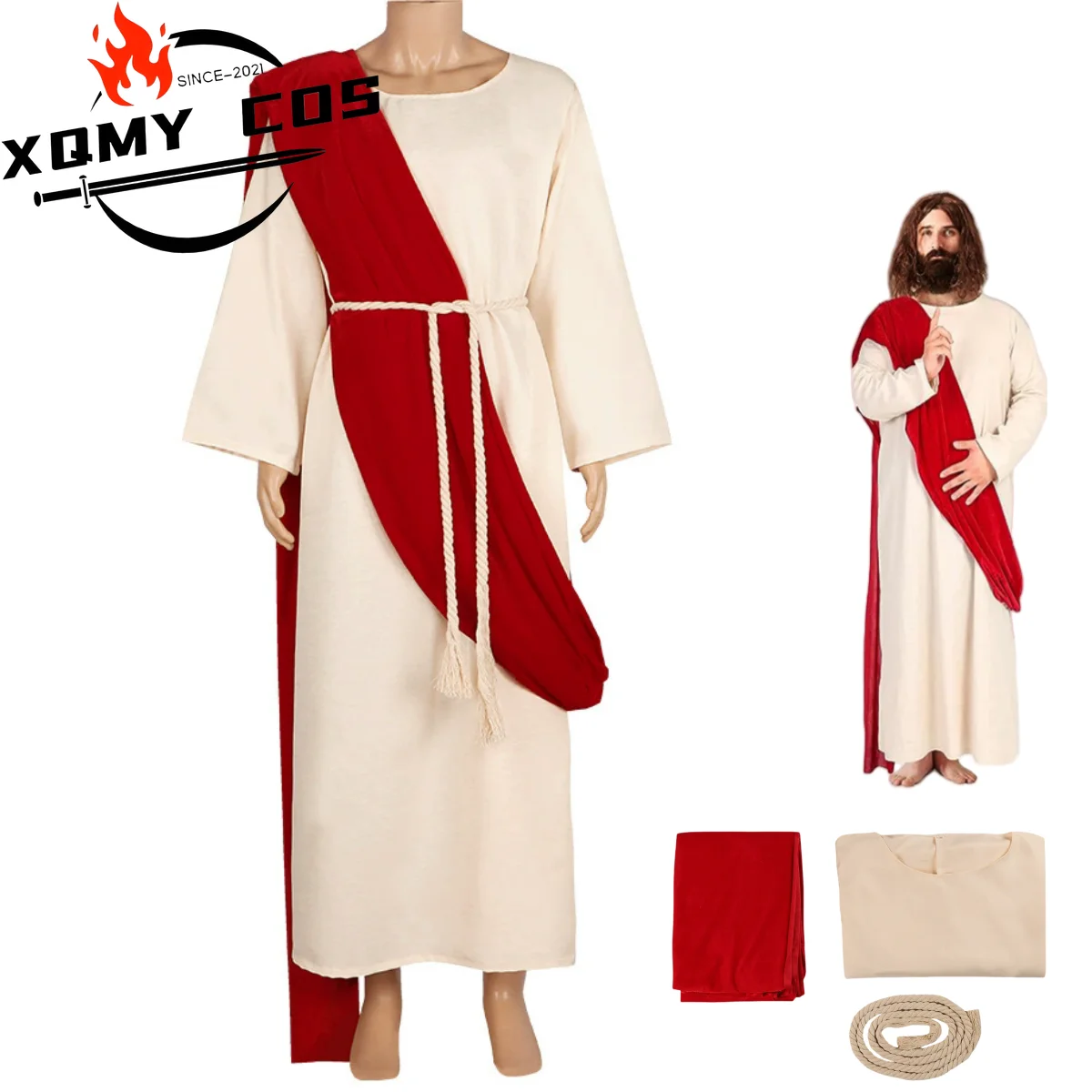 

XqMiddle Ages Roman Priest Monk Christ Cosplay Costume Anicent Greek Clergy Robe Catholic Outfit for Adult Men Halloween Suit