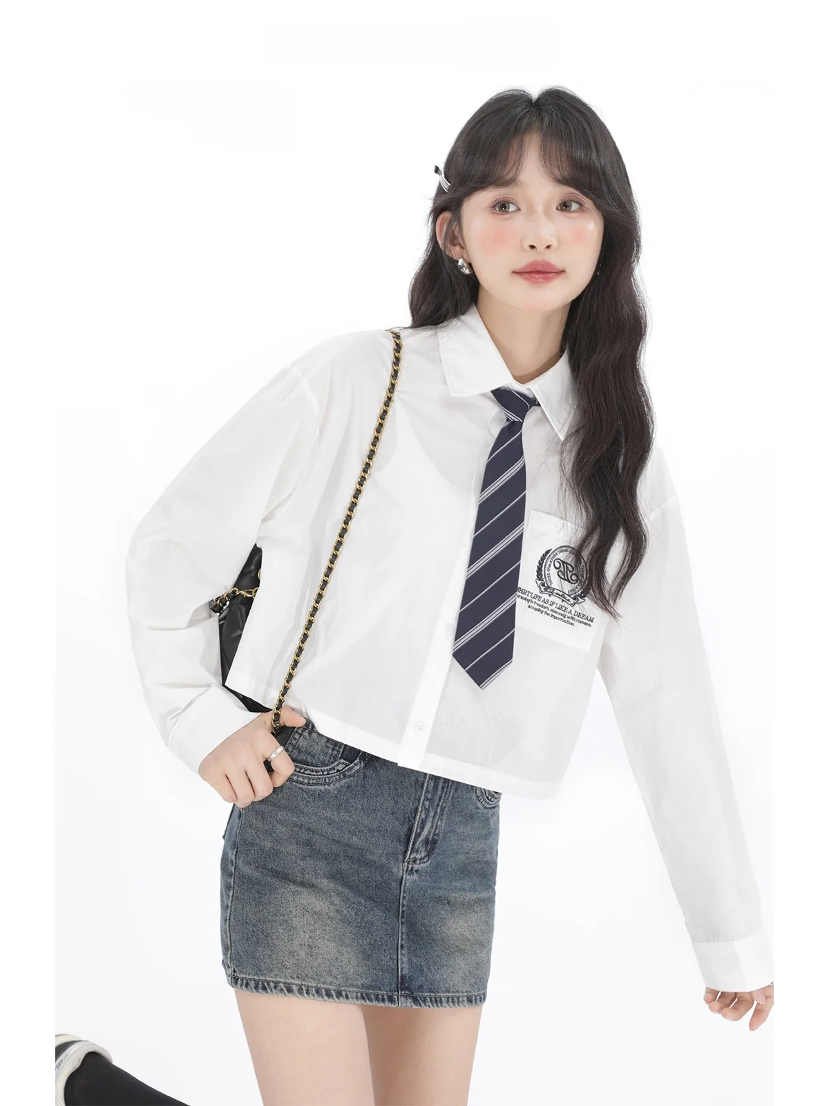 

Casual Chic Korean Sle College Wind irt Jaet Spring Sweet Cool ort irt T-irt Loose Fit Long Sve Collar