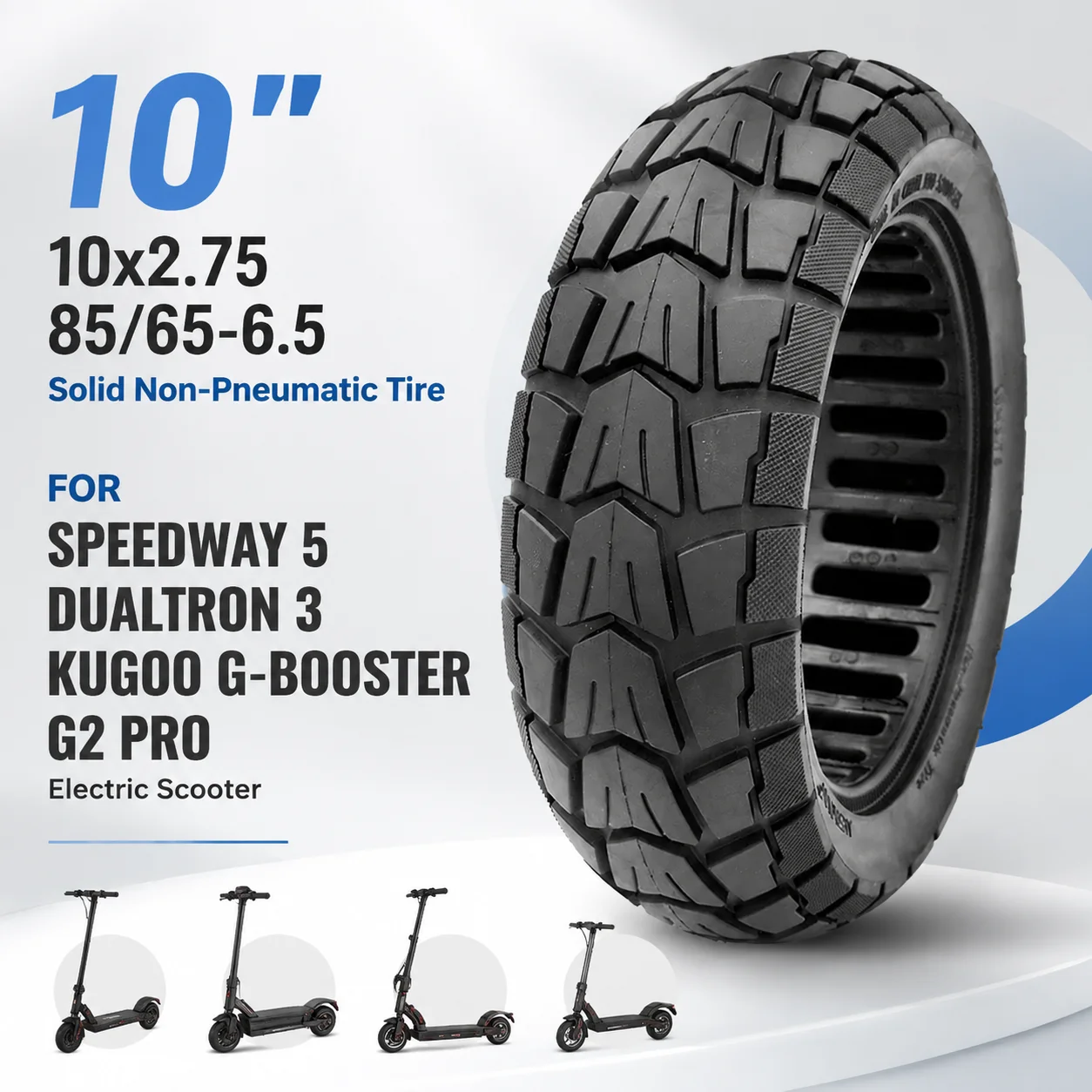 Image of 10 Zoll 10x2.75 85/65-6.5 Vollgummireifen Nicht-Pneumatisch für Speedway 5 Dualtron 3 Kugoo G Booster G2 Pro Roller