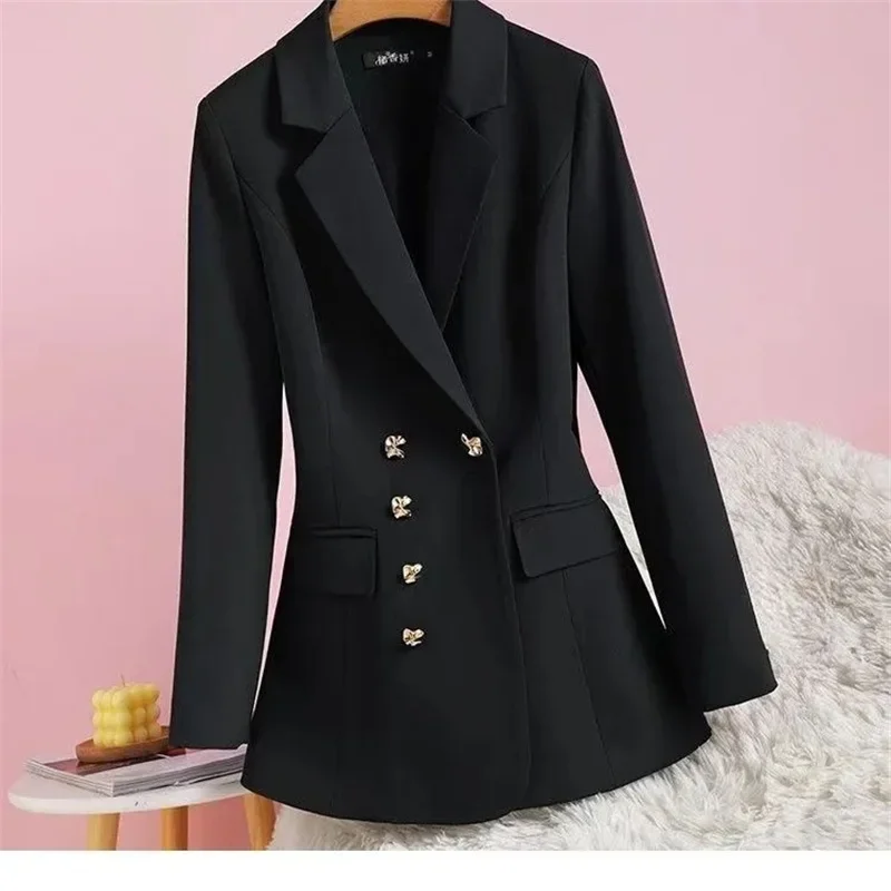Pop Spring And Autumn New Blazer Receive Waist Suit Temperament Double-Row Suit Black Coat Women's Top