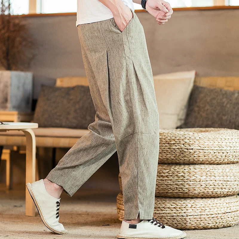 Pantaloni casual dritti sottili estivi da uomo Lino sciolto Cotone Harlan Canapa Salopette ampia Energia giovanile Sle Tutte le stagioni