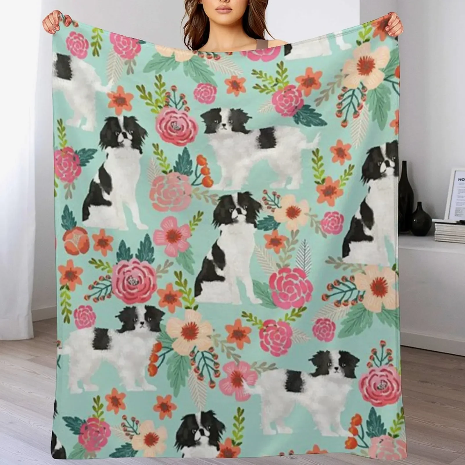 

japanese chin Throw Blanket Beach Thin Sleeping Bag Flannel Blankets