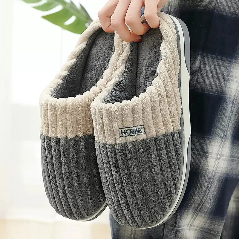 Winter Warm Fur Slippers for Men Women Couples House Non Slip Soft Shoes Comfort Flat Heel Home Indoor Bedroom Plush Slippers