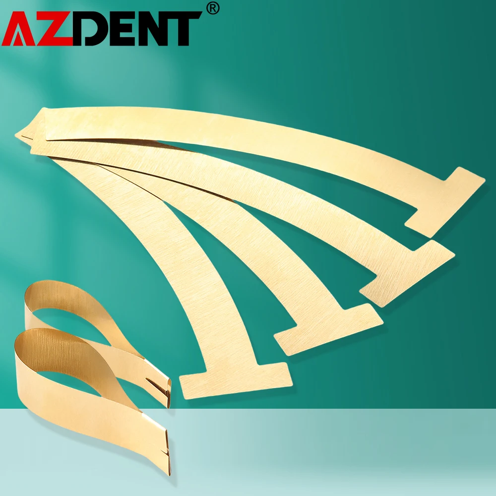 20pcs Azdent Dental T Matrix Bands Curved Straight Brass Steel T-Band for Primary Molars 0.05mm Thickness Dentistry Tools