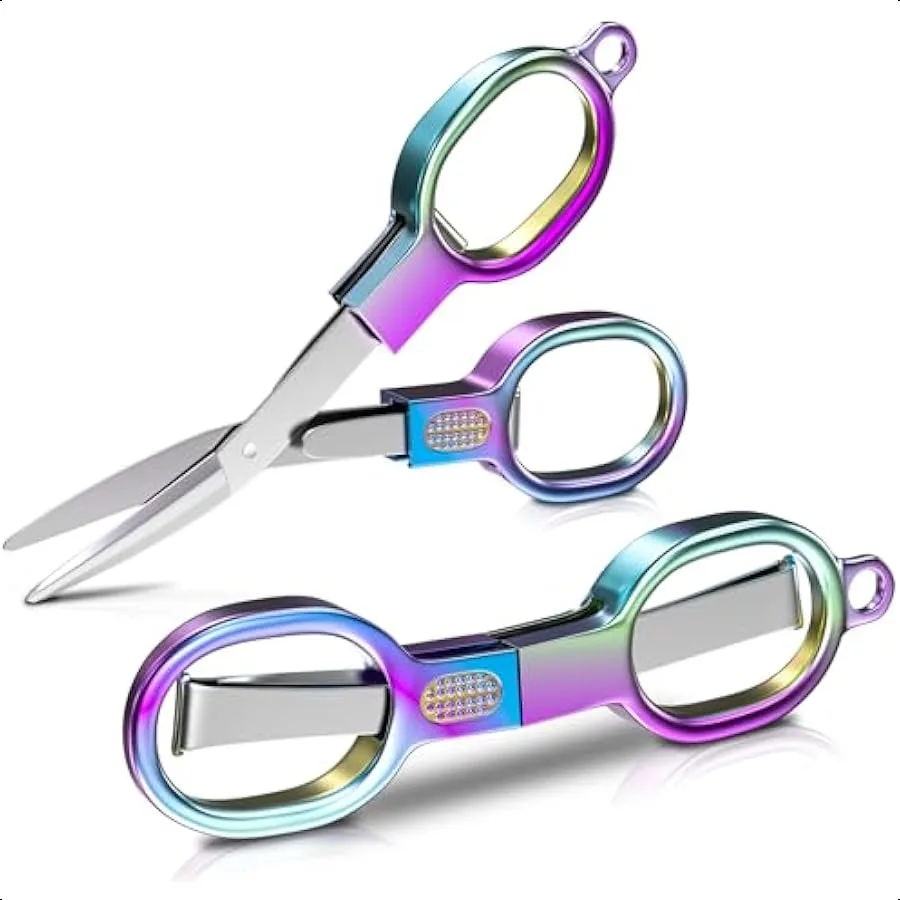 Folding Scissors 2 Piece Stainless Steel Mini Small Scissors Pocket Portable Folding Travel Scissors Miniature Craft Scissors f