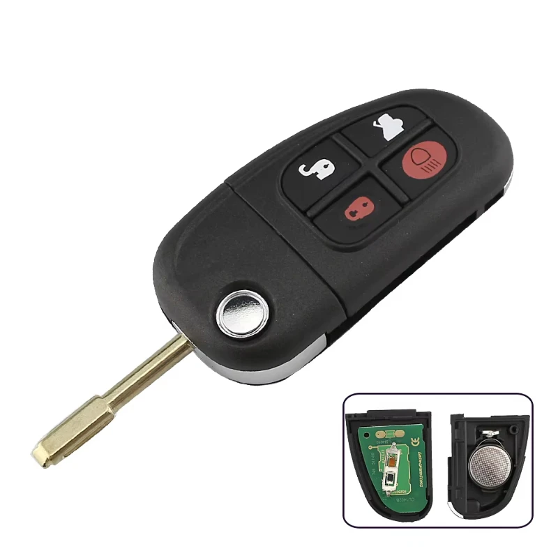 JsHonYu 315/433MHz 4D60 Chip Remote Key for Jaguar X-Type S-Type 1999-2009 XJ XJR XJ8 XK 2002-2008 4 Button Flip Uncut Blade