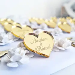 50 * Personalised Custom Wedding Wine Charm Gold / Silver Mirror / Clear / Wood Heart Label Tag Party Favors Gift Wedding Decor