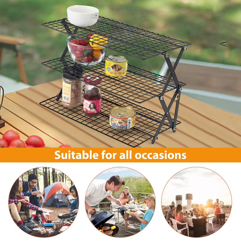 Picnic BBQ Table Shelf Tool-free Portable Folding Shelf Easy Storage Camp Storage Rack Desktop Shelf Camping Home Accessories