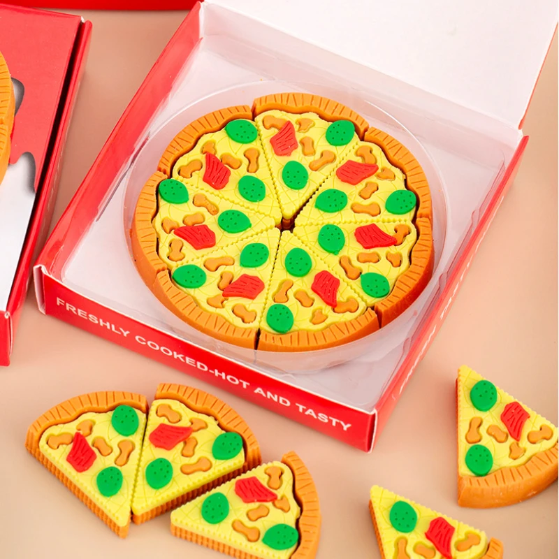 

7Pcs/Box Creative Box Pizza Shape Eraser Set Creative Cute Rubber Erasers Gift Kids Kawaii School Office Stationery