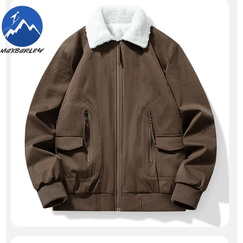 

Fashion New Padded Jacket Fleece Lined Outdoor Sport Cold Resistant Mens Parka Vintage Lapel Anti Pilling Winter Tooling Jackets