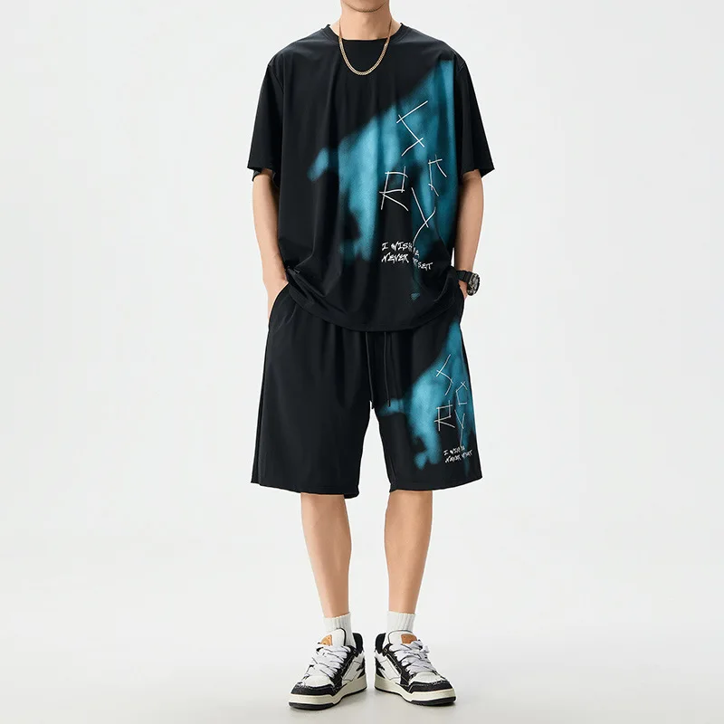 

Large Size Ice Silk Set Qui Dry Summer Sportswear ort T-irt orts Casual Leisure Suit for Men