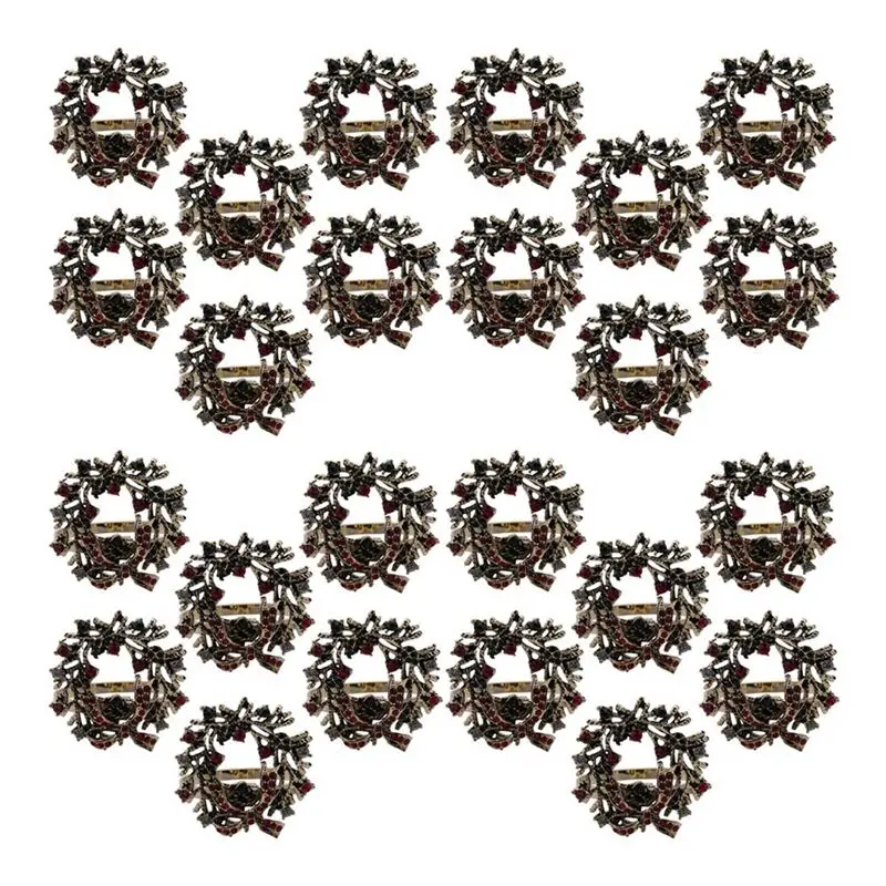 AT02-24Pcs Christmas Wreath Napkin Rings Metal Napkin Buckle Napkin Holder Napkin Circle