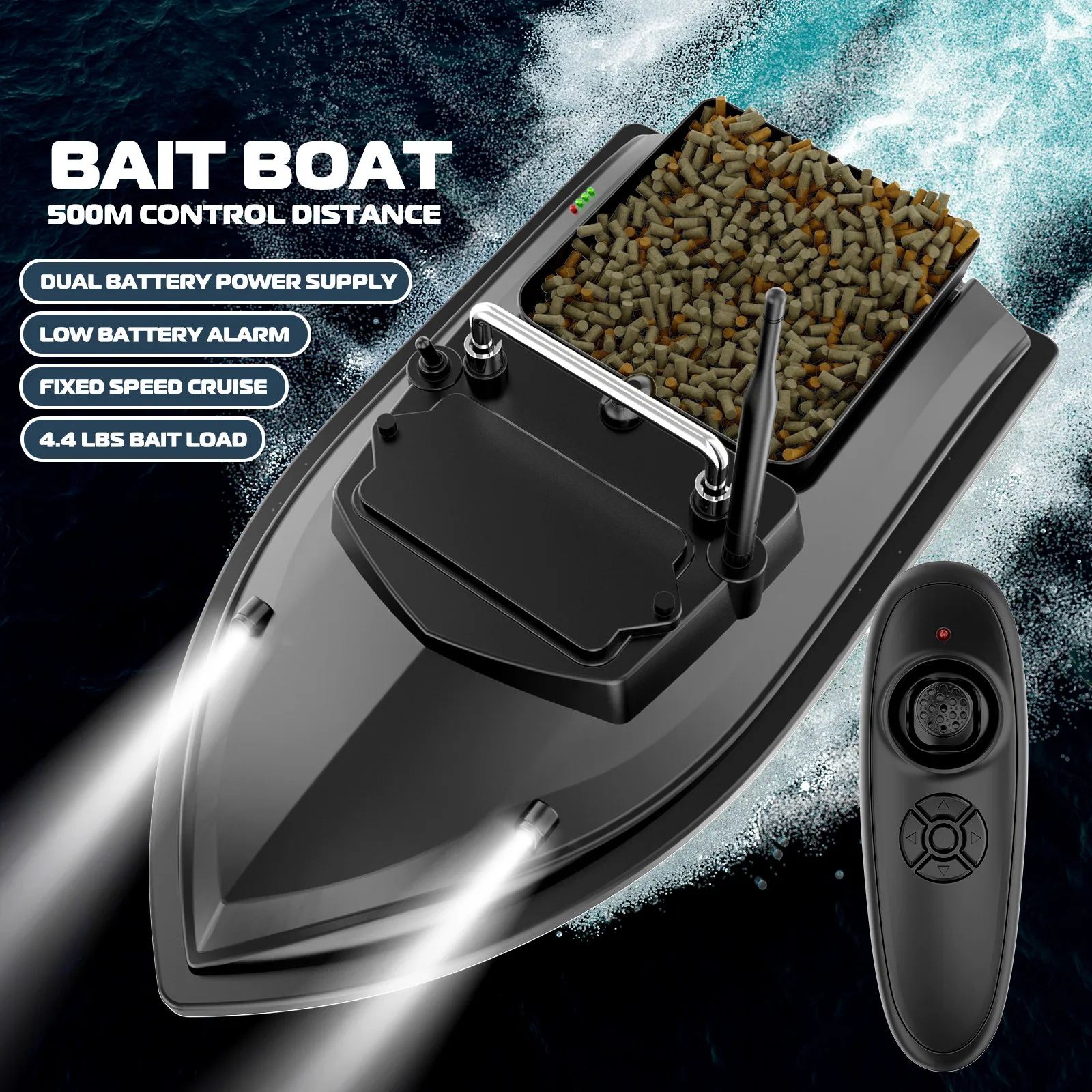 500m 2KG Loading RC Bait Boat Dual Motor Fish Finder Dual Battery Power Supply RC Fishing Bait Boat Fixed Speed Cruise Nest Boat