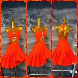 라틴 댄스 코스튬, 라인석 여성 의류, 고급 맞춤형 할로우 서스펜더, 메쉬 스커트, 삼바 공연 원피스