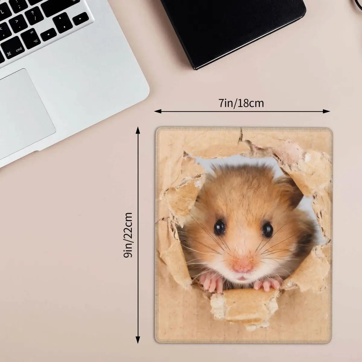 Cute HamsterPeeping Through Hole In BrownCardboard 7x9 in 22x18cm Mouse Pad Computer Keyboard Mouse Mat Gamer PC Laptop Desk Mat